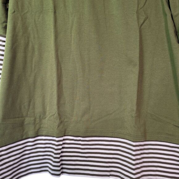 Women  Round Neck Green Olive Striped Trim Pullover Long Sleeve Top Size Large - Picture 4 of 8